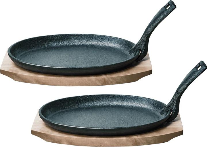 Produktbild Casativo 2er-Set Profi Servierpfanne aus Gusseisen mit Holz-Untersetzer, 24 x 14 x 2,2 cm (Pfannenset + Topfset, Gusseisen)