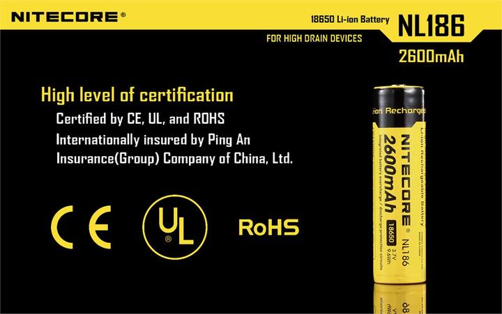 Actual product image Nitecore 18650 Rechargeable battery 2600mAh