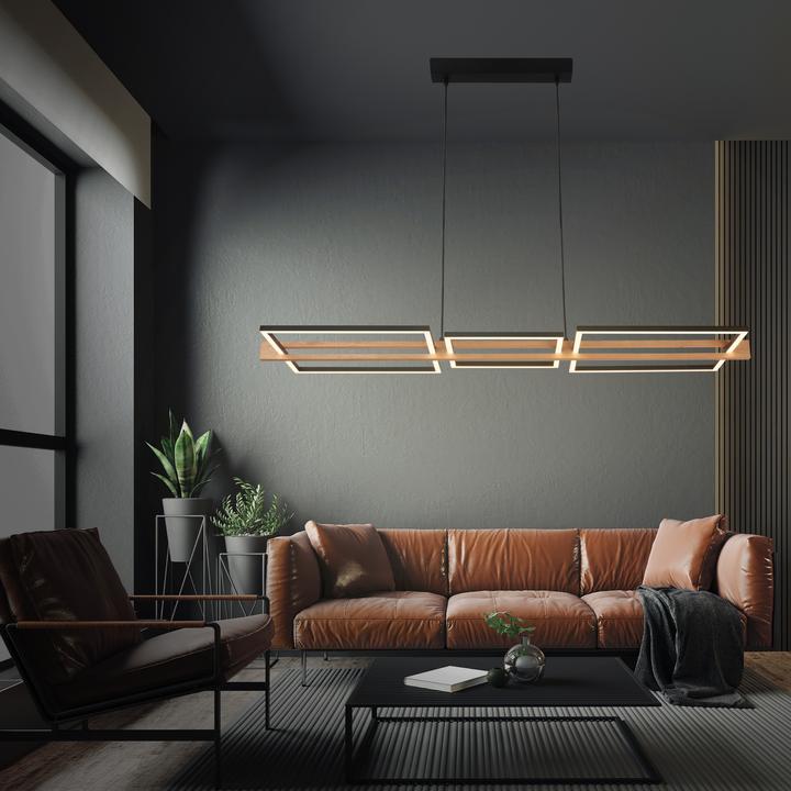 Image du produit Briloner Lampe LED suspendue, noir / bois, LED / 36W