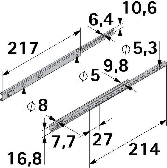 Produktbild Hettich Schubladenschiene Teilauszug 220-355 mm verzinkt 9136679 2 Stück