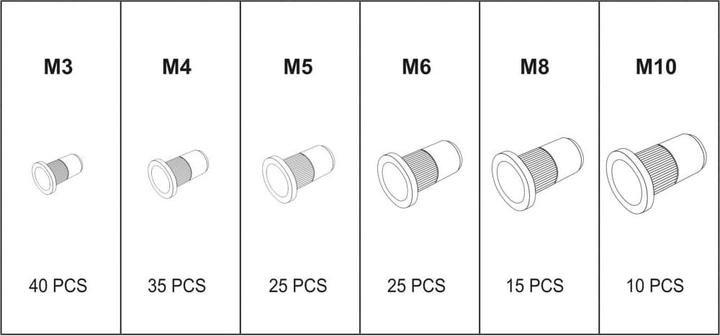 Image du produit Yato Jeu d'écrous à river en acier M3-M10 150 pièces