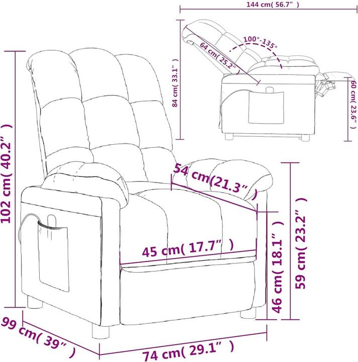 Actual product image VidaXL Massage armchair TV armchair Relax armchair Recliner dark brown fabric