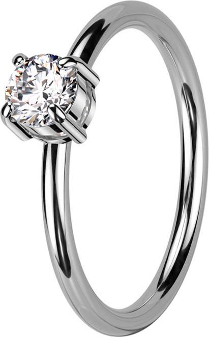 Produktbild Star Piercing Ring silber mit grossem Kristall silber gefasst (Chirurgenstahl 316L, ohne Messing)