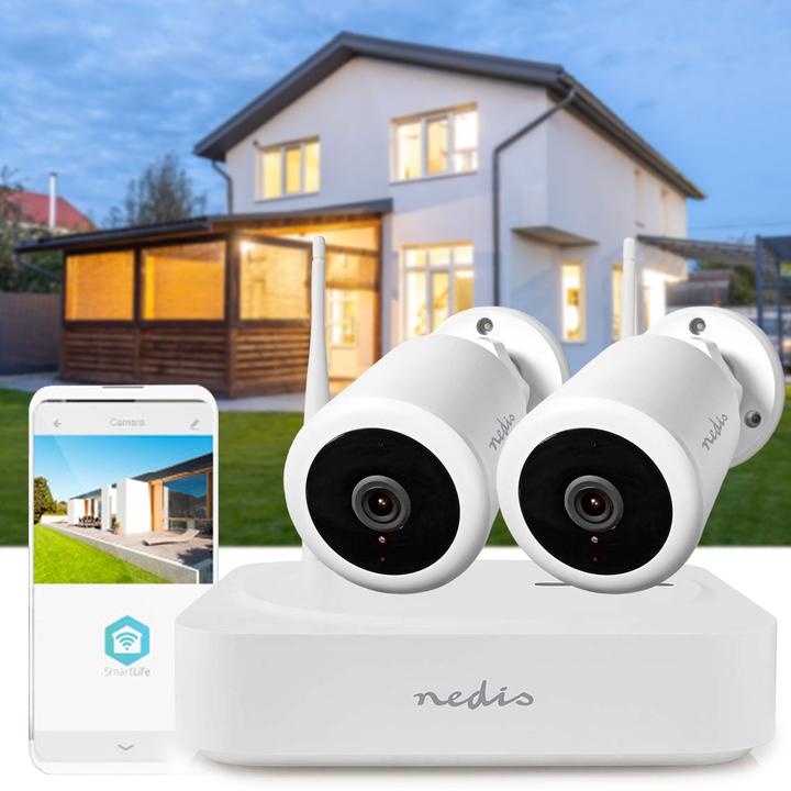 Produktbild Nedis SmartLife Drahtloses Kamerasystem 2X Kamera Full HD mit Nachtsicht, IP65, SLNVR201CWT (1920 x 1080 Pixels)