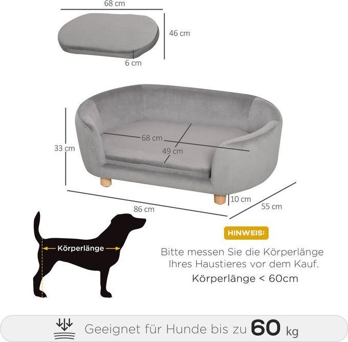 Immagine prodotto Swisshandel24 Divano per animali domestici divano per cani con gamba in velluto olandese in schiuma di betulla (Gatto, Cane)
