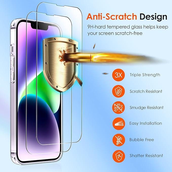 Produktbild Ivoler Set 3 in 1 Hülle für iPhone 14 6.1 Zoll - 1 Handyhülle mit 2 Stück Panzer Schutz Glas -Anti V (Apple iPhone 14)