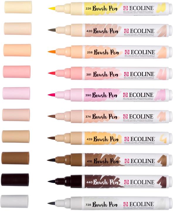 Nährwerte und Zutaten Talens Ecoline Brush Pen Set 11509816 ass. Skin 10 Stück (Pastellrot, Sepia hell, Sepia Dunkel, Sepia, Pastellrosa, Pastellgelb, Beige, Rosa beige, Aprikose, 10 x)