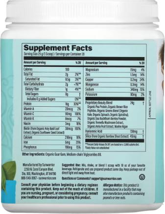 Nutritional values and ingredients Sunwarrior Collagen Building Protein Peptides Natural (1 Piece, Powder, 500 g)