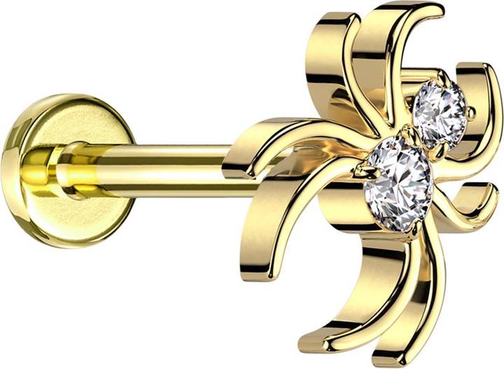 Produktbild Star Piercing Micro Threadless Labret vergoldet Spinne vergoldet Kristalle silber (ohne Messing, Titan G23)