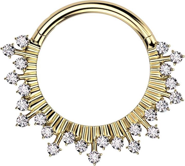 Star Piercing Micro Segmentring klappbar vergoldet Strahlen mit Kristallen silber (Chirurgenstahl 316L, ohne Messing)