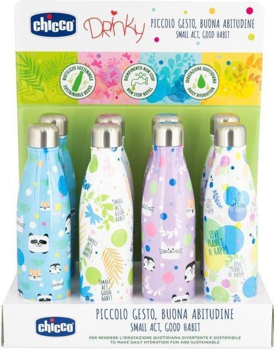 Immagine prodotto Chicco Bottiglie inox DRINKY, 500ml, display à 8 pcs. Colori (0.50 l)
