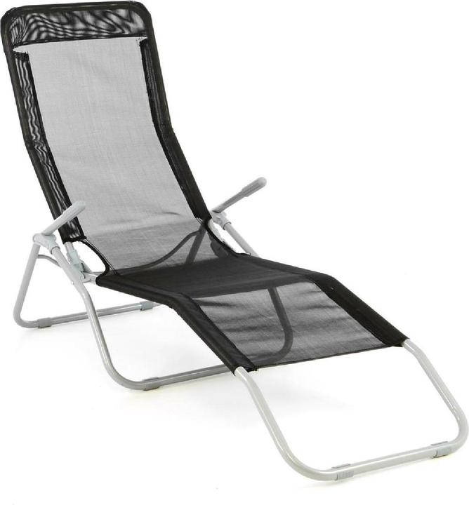 Produktbild VCM Gartenliege Bäderliege 160 cm Schwarz Armlehne Stahl Relaxliege klappbar Liege (160 cm)