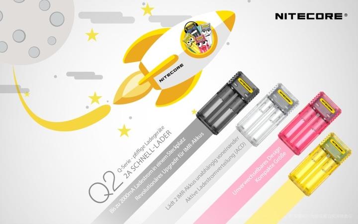 Actual product image Nitecore Q2 - Quick charger for Li-Ion batteries, 2 shaft chargers - 4 colours to choose from (Chargers without battery)