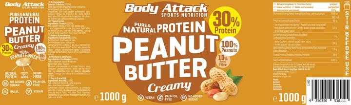 Nährwerte und Zutaten Body Attack Peanut Butter (1000 g)