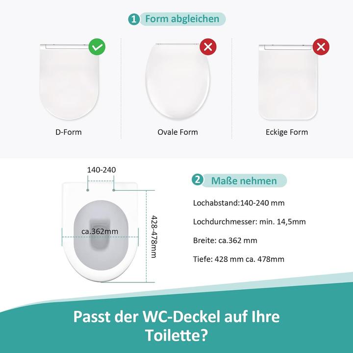 Produktbild Emke WC Sitz Toilettendeckel mit absenkautomatik, D-Form Klodeckel Weiss Klobrille Abnehmbar Toilette
