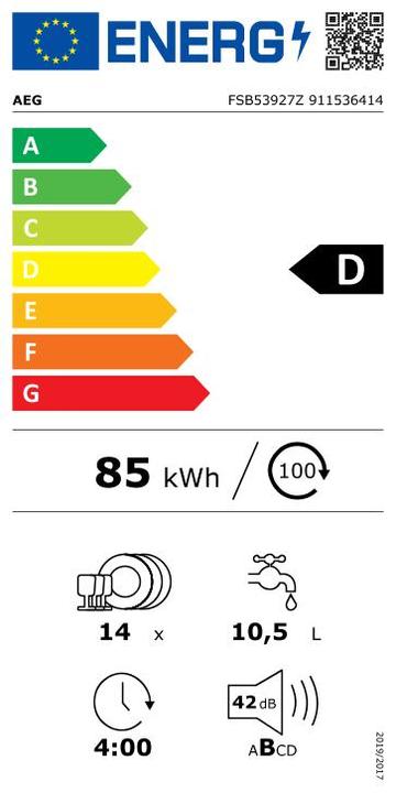 Energy Label AEG Zmywarka do zabudowy FSB53927Z