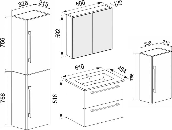 Actual product image VCM 5-piece wash place washbasin Badinos 2 drawers mirror cabinet