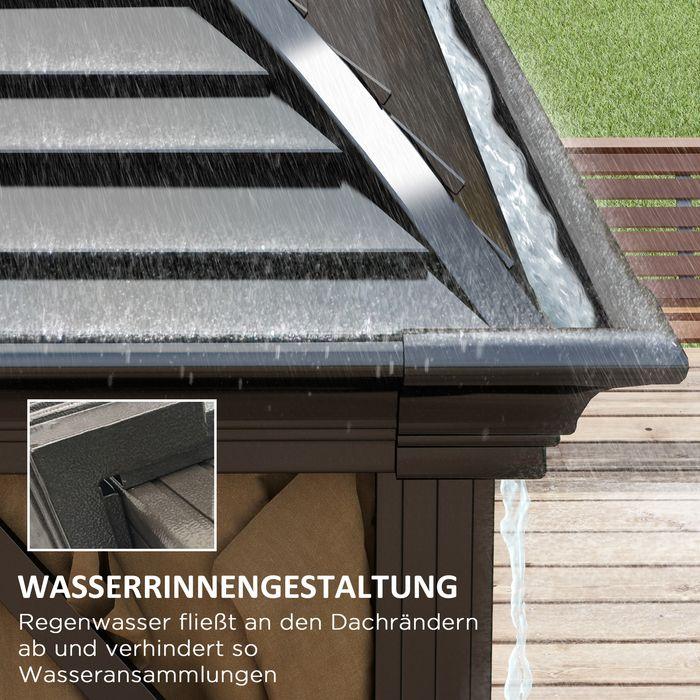 Actual product image Swisshandel24 Pavillon mit Hardtop, 4x3 m Wasserdicht Stabil Winterfest Moskitonetz, Alu, Braun (398 cm, 298 cm)