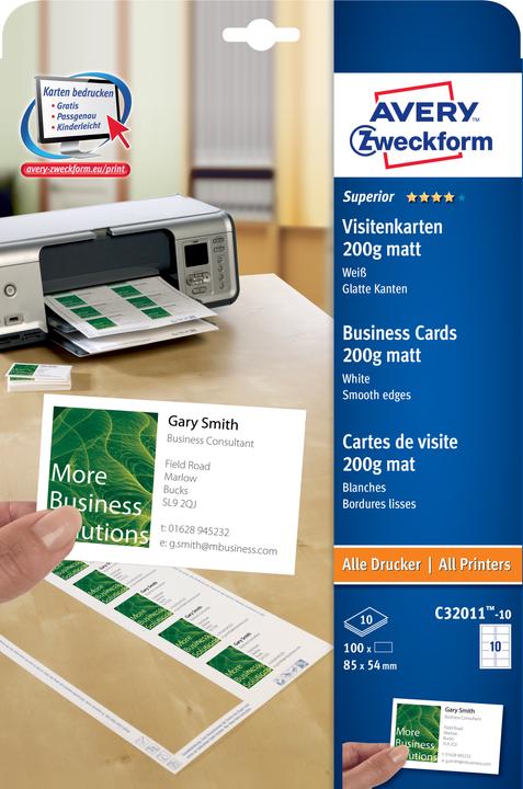 Avery Cartes d'affaires supérieures (200 g/m², 10 x, A4)