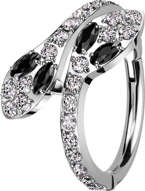 Produktbild Star Piercing Micro Segmentring klappbar silber zwei Schlangen Kristalle silber (ohne Messing, Titan G23)