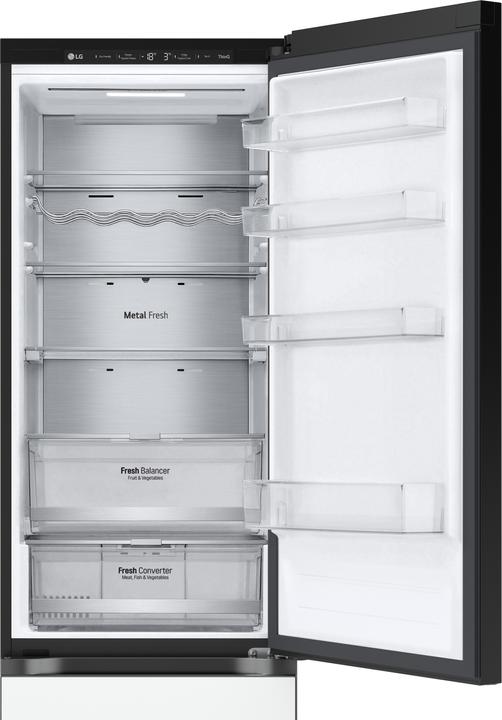 Immagine prodotto LG GBB72BM9DQ Frigorifero combinato, Classe D, 387L, Wi-Fi, Wine Rack, Vetro bianco satin (384 l)