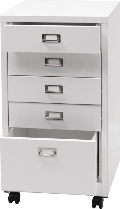 Mendler Caisson roulant HWC-L49, métal 75x40x41cm 5 tiroirs, blanc