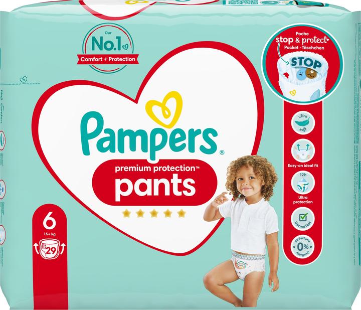 Immagine prodotto Pampers Pantaloni di protezione premium (Dimensione 6, Pacco trasportabile, 29 Pezzo/i)