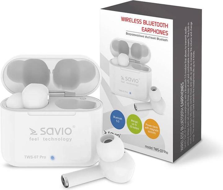 Image du produit Savio TWS-07 PRO Ecouteurs sans fil Bluetooth Casque blanc (4 h, Sans fil)