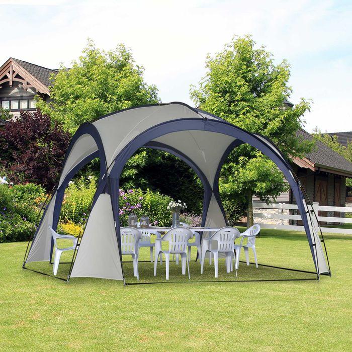 Actual product image Swisshandel24 Marquee party tent sun protection weatherproof fibreglass pole + polyester cream white + blue 3.5 x (350 cm, 350 cm)