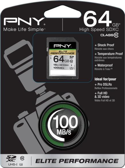 Productafbeelding PNY SDXC-kaart 64 GB, Klasse 10, Elite Perf (64 GB, SDXC, U3, UHS-I)