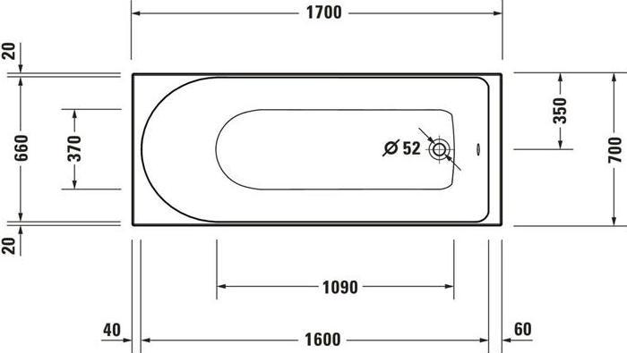 Produktbild Duravit Badewanne D-NEO Einbauversion 1 RS 1700x700mm weiss (140 l, 170 cm, 70 cm)