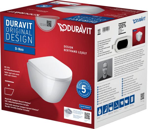 Image du produit Duravit Kit WC suspendu à chasse d'eau profonde D-NEO rimless blanc