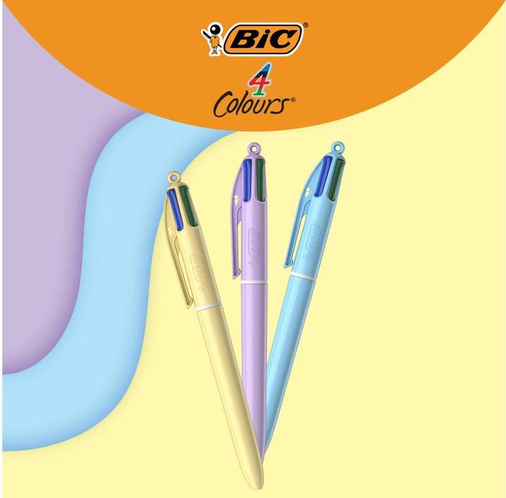 Produktbild Bic Mehrfarbenkugelschreiber 4 Colours Pastel 3 Stück (Blau, Gelb, Lila, 3 x)