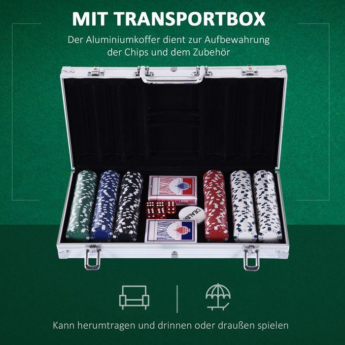 Immagine prodotto Swisshandel24 Valigetta da poker Set da poker 300 fiches 2x pacchetto di carte 5x dadi 1x valigetta in alluminio