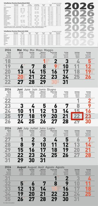 Immagine prodotto rido/id 7033420006 | 4-Monatskalender 2026 | grau, 300630 mm (Tedesco)