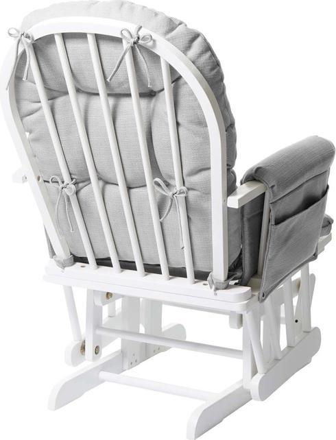 Produktbild Swisshandel24 Relaxsessel, Schaukelstuhl Sessel Schwingstuhl mit Hocker, Stoff/Textil - hellgrau, Gestell weiss