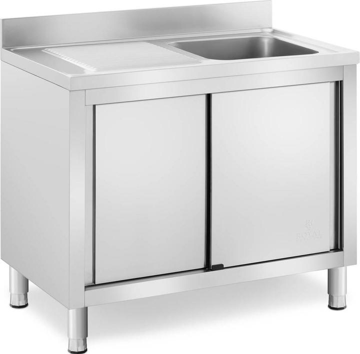 Royal Catering Plonge inox sur meuble - 1 bac - - Acier inoxydable - 400 x 400 x 240 mm (Éviers à poser, 24 cm, 60 cm)