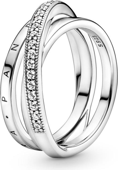 Pandora Logo Crossover Pavé Triple Band Ring
