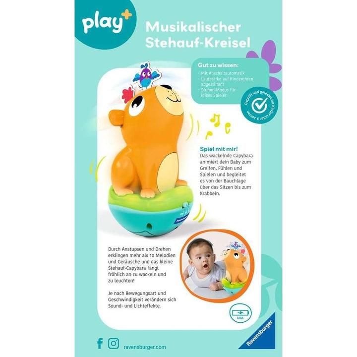 Actual product image Ravensburger 4874 play+ Musical stand-up spinning top: Capybara, Roly-Poly, stand-up male (German, English, French)