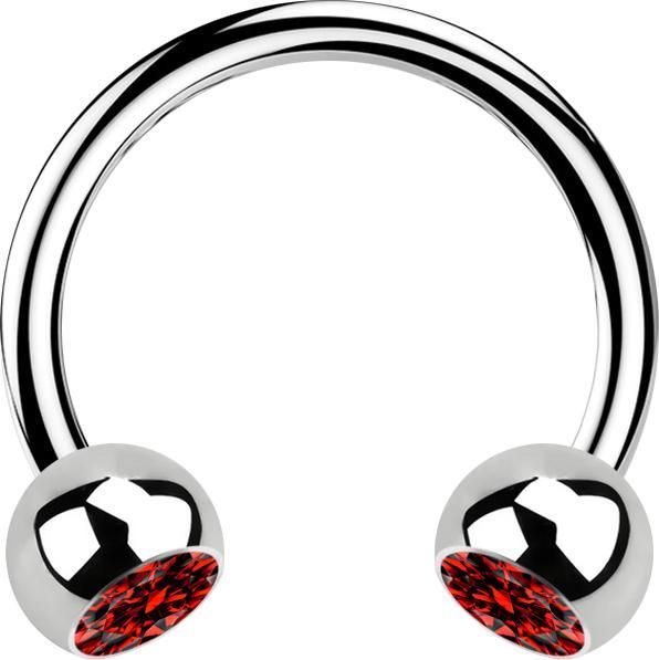 Produktbild Star Piercing Micro Circular Barbell silber mit zwei Kugeln Kristall rot (ohne Messing, Chirurgenstahl 316L)