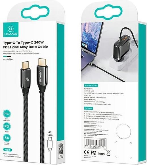 Image du produit Usams Câble de charge type-C vers type-C - noir (2 m, USB 3.1)