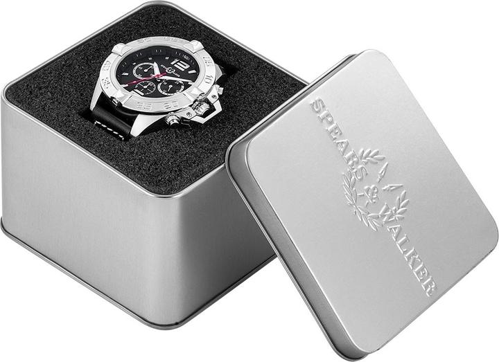 Produktbild Spears & Walker Herren Quarzuhr Varus II Echtleder schwarz - 23248 (Chronograph, 50 mm)