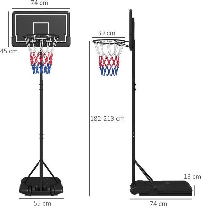 Image du produit Swisshandel24 Panier de basket-ball, support réglable en hauteur, avec roulettes et panneau arrière incassable