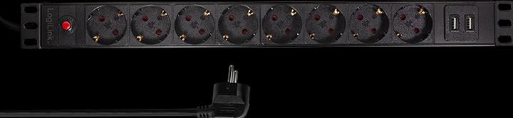 Image du produit LogiLink Bloc d'alimentation CEE7/3 + 2 USB, avec protection Ü (8 x, CEE 7/3, 2 m)
