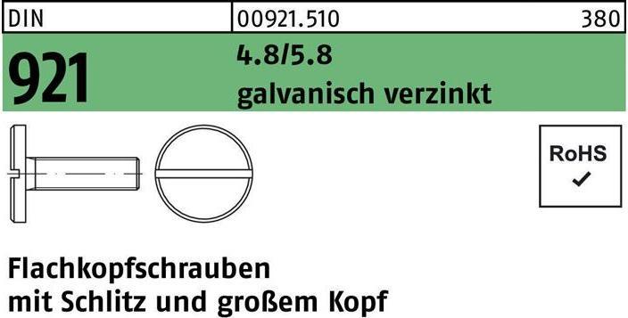 Produktbild Reyher Flachkopfschraube DIN 921 m.Schlitz M 8 x 20 4.8/5.8 galvanisch verzinkt (100 Schrauben pro Stück)