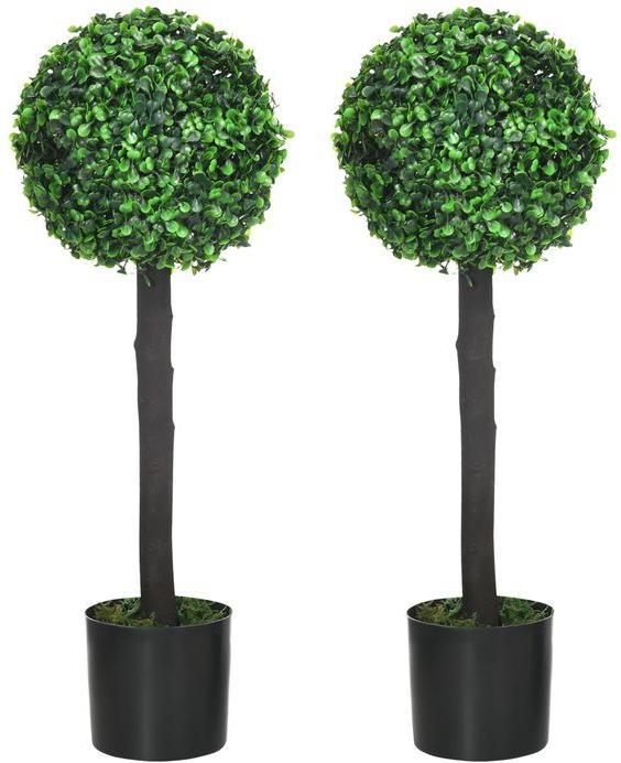 Produktbild Swisshandel24 Künstliche Pflanzen, 2er-Set UV-beständige Zimmerpflanze, 60 cm Buchsbaum, Kunstpflanze mit Blumento (60 cm)
