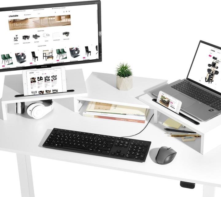 Immagine prodotto tectake Supporto monitor Bozen, 3 pezzi, inclusi supporti per smartphone