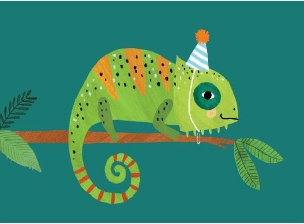 Petit Monkey Carte d'anniversaire caméléon