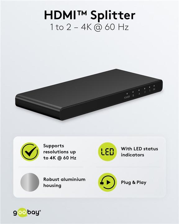 Immagine prodotto Goobay Splitter HDMI da 1 a 2 4K @ 60 Hz