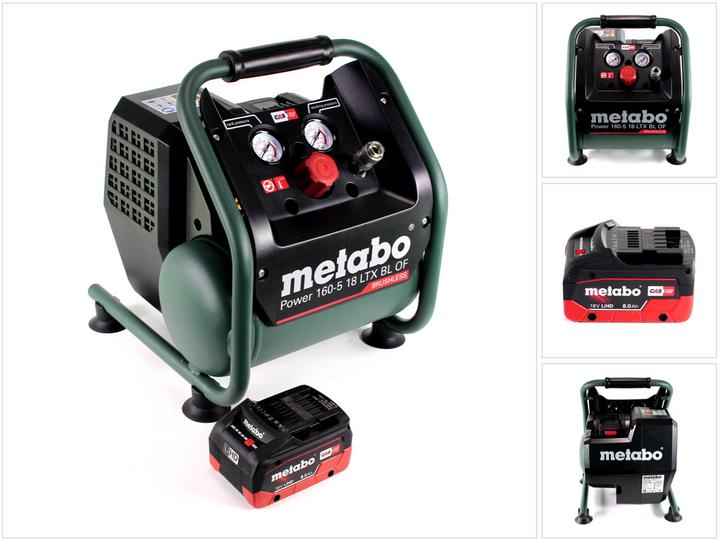 Productafbeelding Metabo Power 160-5 18 LTX BL OF Accu-compressor 18 V 8,0 bar Brushless + 1x LiHD accupack 8,0 Ah -... (8 bar, 5 l)